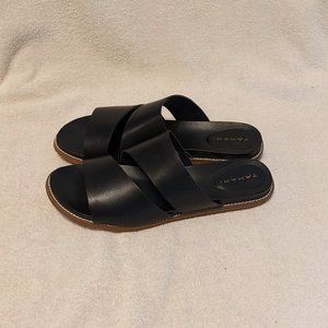 Tahari Ta-Mercer Black Leather Slide Sandal